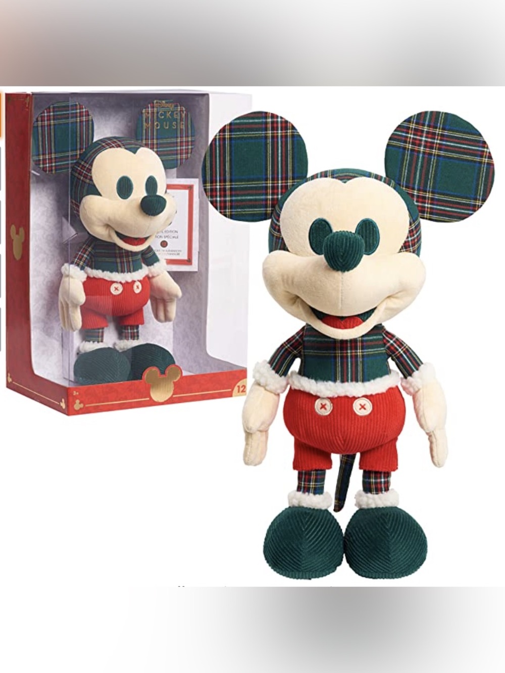 NIB Disney Mickey Mouse Special Edition Plaid & Corduroy Holiday Plush 16"